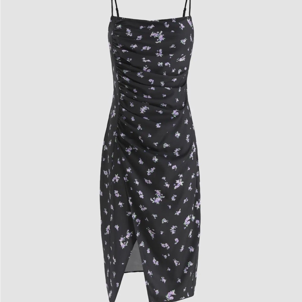 Cider Black Midi Dress with Purple Floral Print